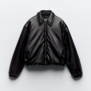 ZARA Faux Leather Puffer Jacket